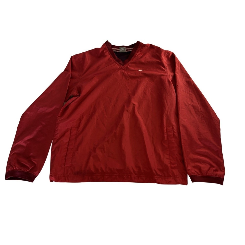 Nike Large Windbreaker Jacket Red V-Neck Long Sleeve Sportswear 90s